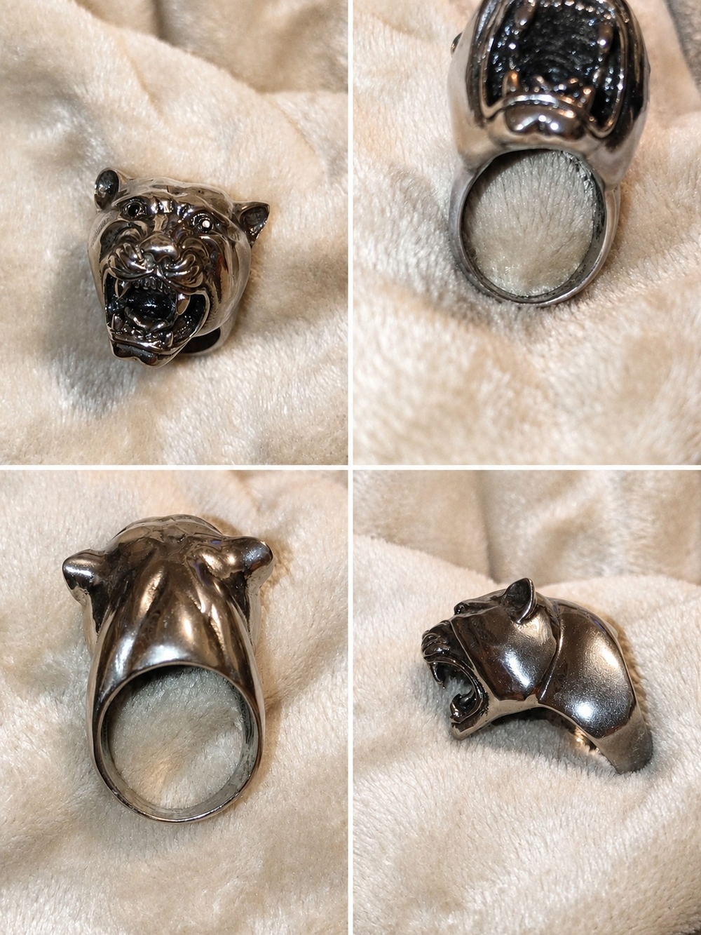 Men's Stainless SteelSilver-Tone Panther Head Statement Ring